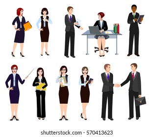 Group of business people in suits. Office workers in formal clothes. Set of business people in office clothes. Businessman and businesswoman.