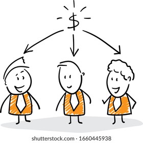 Group of business people team and dollar.
Hand drawn doodle line art cartoon design character - isolated vector illustration outline of men