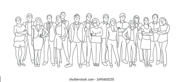 Group of business people. Teamwork. Line drawing vector illustration.