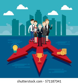 Group business people three-way Vector illustration