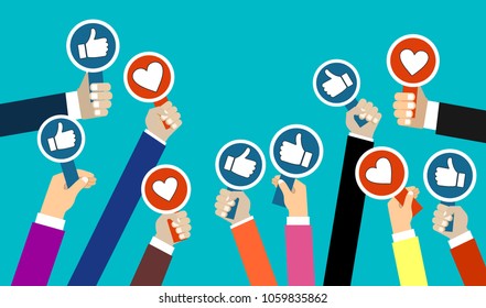 Group of business people with thumbs up and thumbs down icon. Testimonials, feedback, customer review concept. Vector illustration. Flat style design
