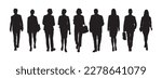 Group of business people walking front view vector silhouette.
