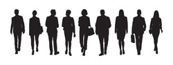 Group Of Business People Walking Front View Vector Silhouette.
