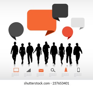 Group of Business People Walking with Speech Bubble