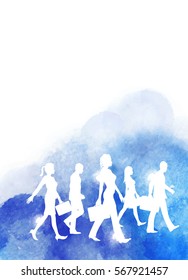 A group of business people walking. Watercolour vector illustration.