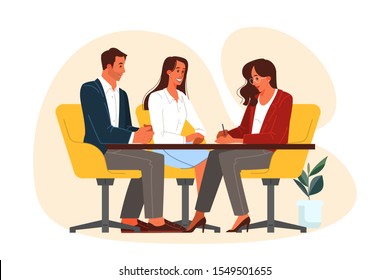 Group of business people at work, office meeting. Professional communication. Isolated flat vector illustration