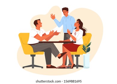 Group of business people at work, office meeting. Professional communication. Friends meeting. Isolated flat vector illustration