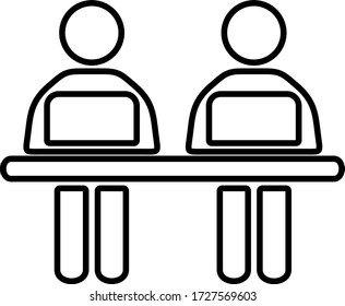 Group of business people working in office and talking. Flat icon design.