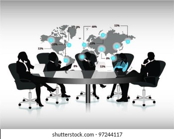 group of business people working in office with world map.vector label.