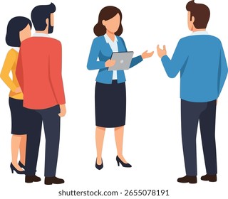 Grupo de profesionales de negocios discutiendo los datos mostrados en una tableta, profesionales de negocios en una reunión compartiendo ideas para mejorar el rendimiento