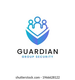 Group Business Security Logo Design With People Group And Shield Emblem Combination. Graphic Design Illustration. Graphic Design Element.