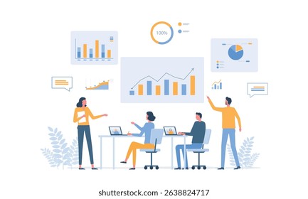 group business team meeting and working collaboration in office workplace concept. flat vector illustration