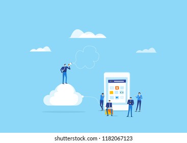 group business  team working usage mobile  connect to cloud computing 

