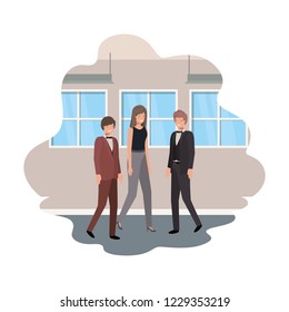 group of business with wall and windows avatar character