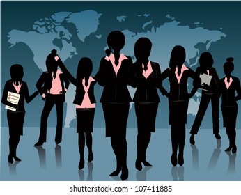 Group Of Business Woman Silhouette Background