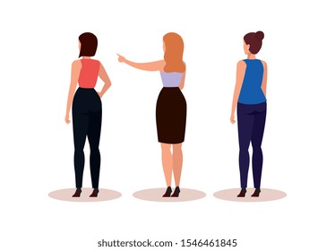 group business women of back avatar character vector illustration design