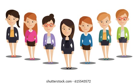 Group of business  women, working people on white background. Business team and teamwork concept. Flat design people characters.