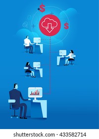 group of business worker  with cloud computing concept vector illustration on blue background