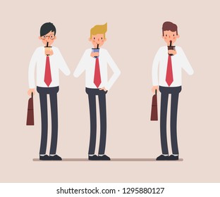 Group of businessman character drinking bubble milk tea. Character for animation scene.