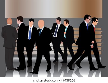 Group of businessman dressed in suits. Color vector illustration.