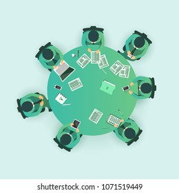 Group of businessman having a meeting around a round table. Vector