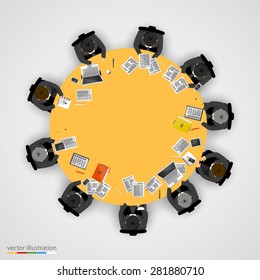 Group Of Businessman Having A Meeting Around A Round Table, Finance Table Illustration, People Table Business