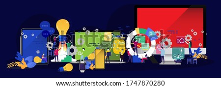 Group Businessman and Lady  contact technology Smart watch,  Smart Phone, Tablet, Laptop, Computer,for Startup success with  group analysts working graphs creativity.