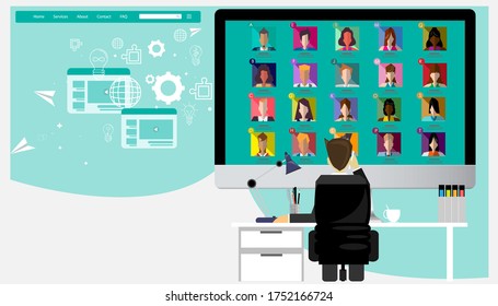 Group Businessman and Lady  contact technology.video conference, online meeting.