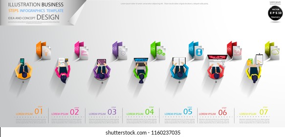 Group Businessman and  Lady working Brainstorming,Folder Colorful icon, Illustration Business Steps Infographics Template  Idea and concept design.
