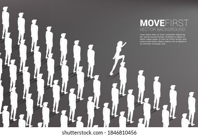 Group of businessman running out from row standing together orderly. business concept for company leader and influencer.