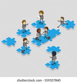 Group of Businessman stand on puzzle vector isometric