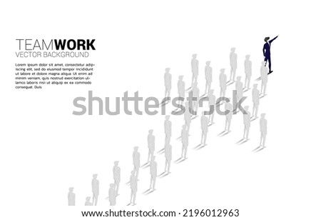 Group of businessman standing and point ahead from team shape arrow. business concept for company mission and teamwork.