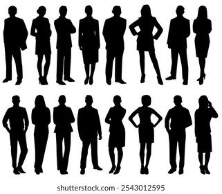 Group of businessman and woman. Office workers. vector silhouettes