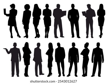 Group of businessman and woman. Office workers. vector silhouettes