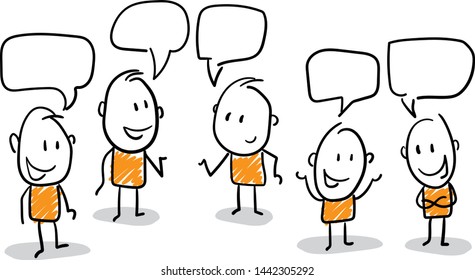 Group of businessmans talking about work strategy. Doodle style vector illustration object isolated hand draw. Line art cartoon design character