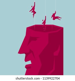 A group of businessmen airborne from in the brain.The background is blue.