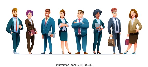 Group of businessmen and businesswomen characters in cartoon style