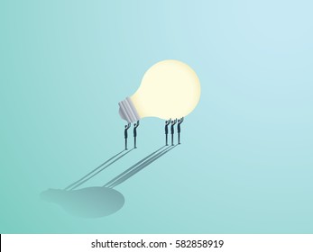 Group of businessmen carrying a lightbulb. Vector symbol of business creativity, innovation and brainstorming. Eps10 vector illustration.