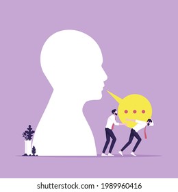 Group of businessmen carrying the speech bubble, businessmen withstand pressure on speech bubble
