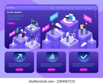 A group of businessmen communicate on the topic of further business in the business, Multi colored Isometric illustration, Marketing and finance vector isometric concept, Vector illustration