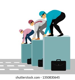a group of businessmen competing. teamwork. the concept of office work
