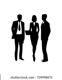 A group of businessmen at a computer.Contour image.Vector illustration.