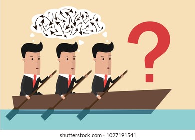 A group of businessmen are confused because of the lack of a leader. Business concept. Vector illustration