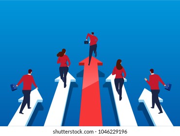 A group of businessmen running on arrows