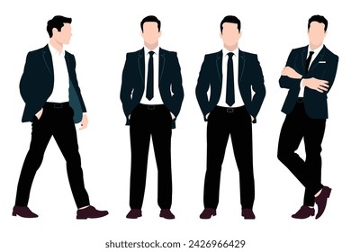 A group of businessmen standing poses. Businessman Vector isolated on a white background.