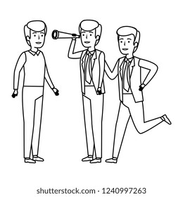 group of businessmen with telescope