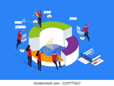 Group of businessmen working on pie chart