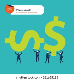 Group of businesspeople carrying money signs. Vector illustration Eps10 file. Global colors. Text and Texture in separate layers.