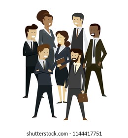 Group businesspeople men and women at teamwork stand with isolated background. illustration vector