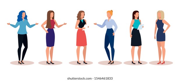 group of businesswomen avatar character vector illustration design